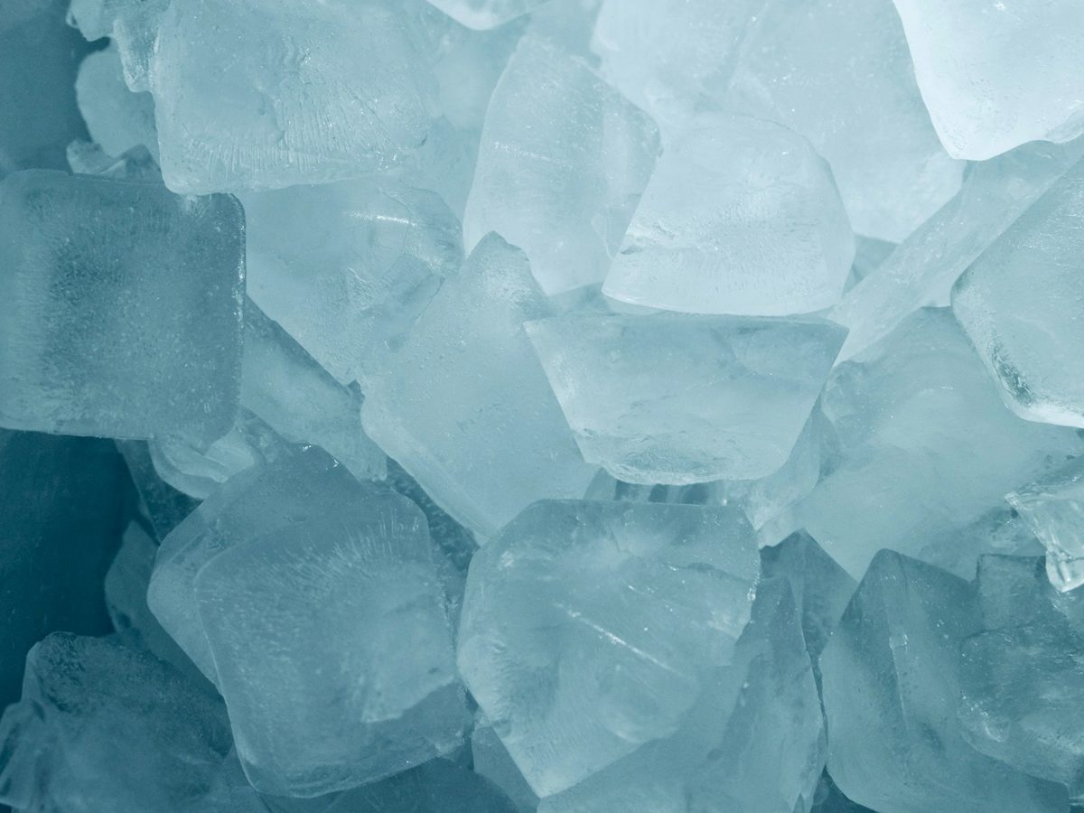 Close-up of clear ice cubes, the product an ice machine makes
